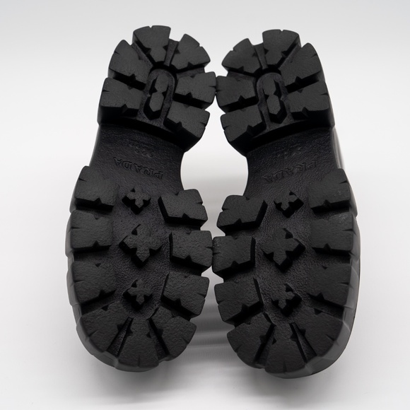 size 39.5eu 9.5 US Prada Monolith Brushed Leather Lace-up Shoes Black Silver - Picture 6 of 13